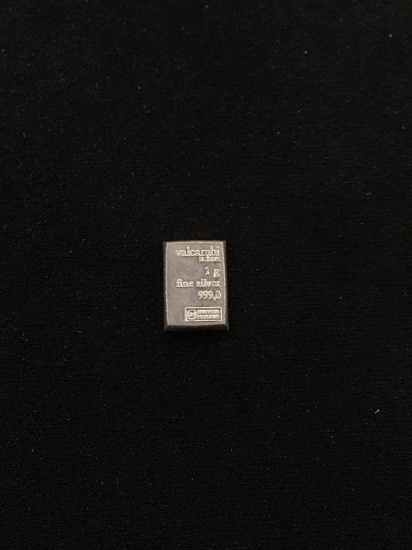 Rare 1 Gram .999 Fine Silver Valcambri Suisse Silver Bullion Bar