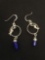 Crystal Faceted Lapis & Dolphin Charm Sterling Silver Pair of Dangle Earrings