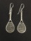 Tennis Racket Styled Large Sterling Silver Pair of Drop Earrings