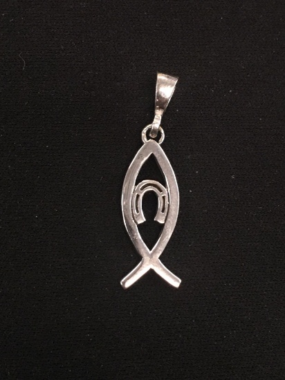 Lucky Horseshoe Ichthys Christian Fish Styled Sterling Silver Pendant