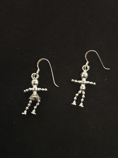 Dancing "Boy & Girl" Bead Ball Styled Sterling Silver Pair of Earrings