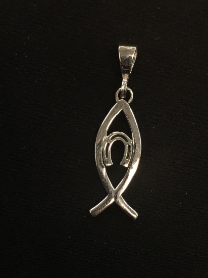 Lucky Horseshoe Ichthys Christian Fish Styled Sterling Silver Pendant