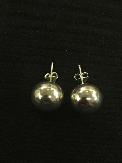 Large Ball Shaped Sterling Silver Pair of Earrings