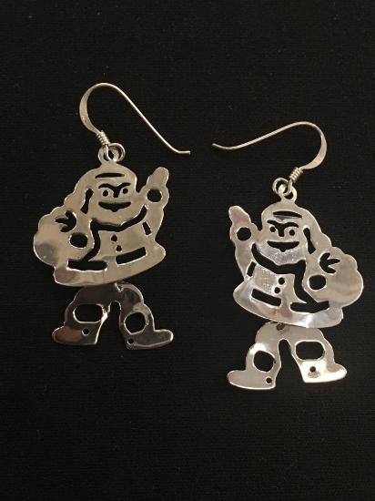 Dancing Santa Claus Styled Sterling Silver Pair of Earrings