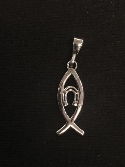 Lucky Horseshoe Ichthys Christian Fish Styled Sterling Silver Pendant