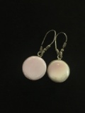 Pink Ceramic Inlaid Sterling Silver Pair of Dangle Earrings
