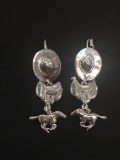 Western Saddle, Horse & Cowboy Hat Styled Sterling Silver Pair of Drop Earrings