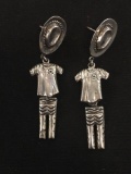 Western Styled Jeans, Shirt & Cowboy Hat Sterling Silver Pair of Dangle Earrings