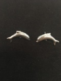 Large Jumping Dolphin Sterling Silver Pair of Stud Earrings