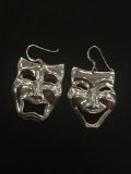 Extra Large Playhouse Styled Comedy & Tragedy Sterling Silver Pair of Earrings