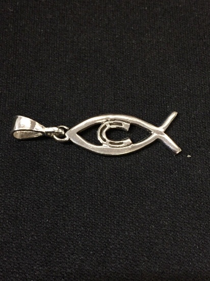 Lucky Horseshoe Ichthys Christian Fish Styled Sterling Silver Pendant