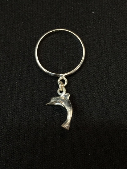 Dolphin Charm Sterling Silver Ring Band - Size 3