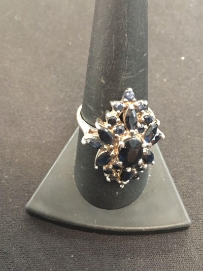 Lab Created Sapphire Cluster Sterling Silver Ring - Size 8.75