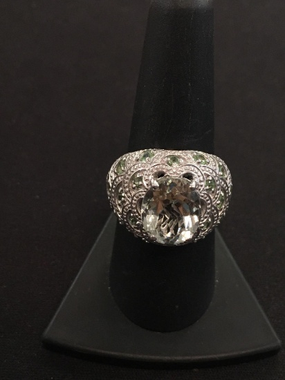 Stunning Thai Peridot & Topaz Sterling Silver Ring - Size 8