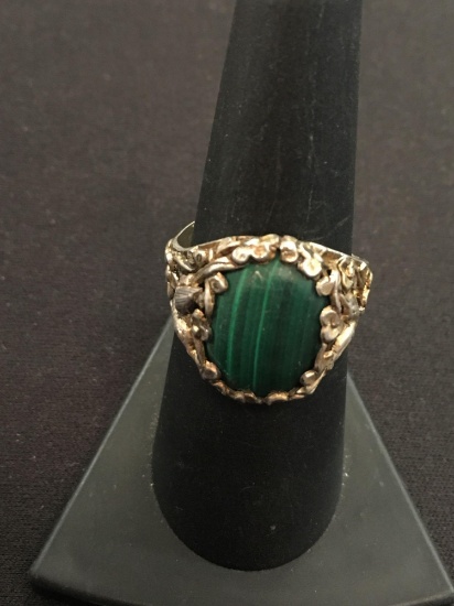 Deco Style Sterling Silver & Malachite Adjustable Ring