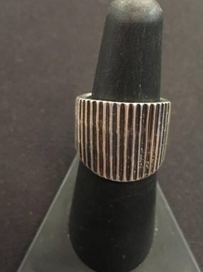 Old Pawn Taxco Ribbed Sterling Silver Statement Ring - Size 6.75