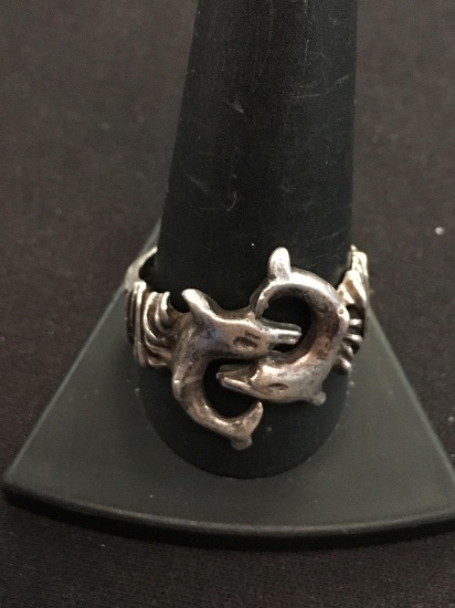 Pierced Sterling Silver Diving Dolphin Ring - Size 12