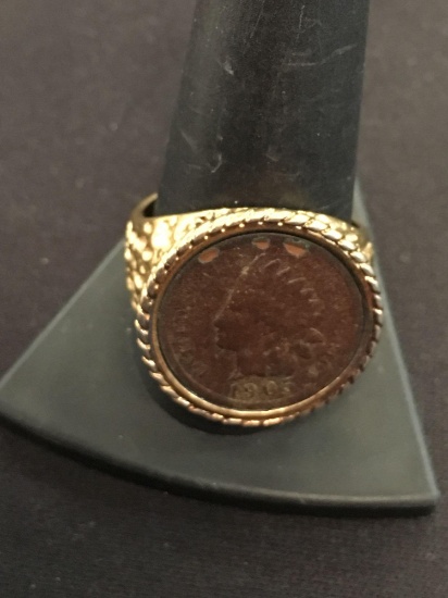 Gold Plated Sterling Silver Indian Head Penny Ring - Size 11.5