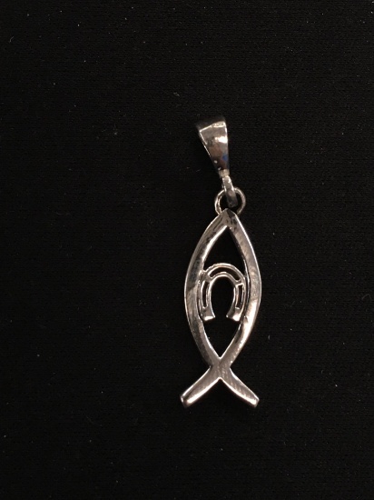 Lucky Horseshoe & Ichthys Christian Fish Styled Sterling Silver Pendant