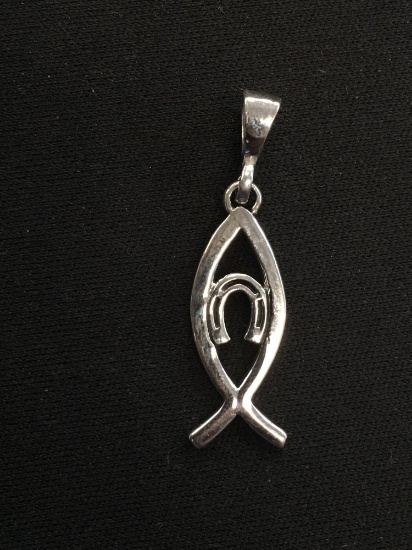 Lucky Horseshoe & Ichthys Christian Fish Styled Sterling Silver Pendant