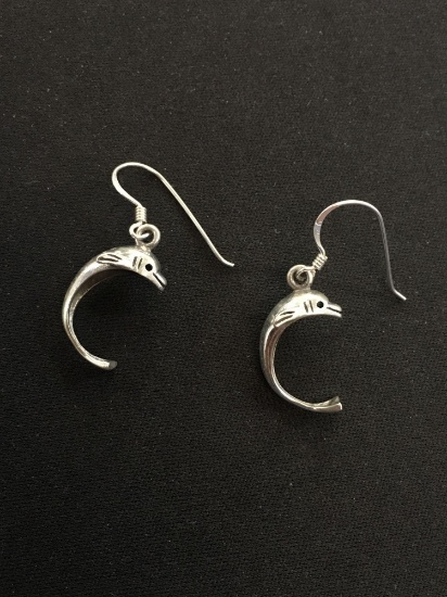 Native American Dolphin Styled Sterling Silver Pair of Earrings