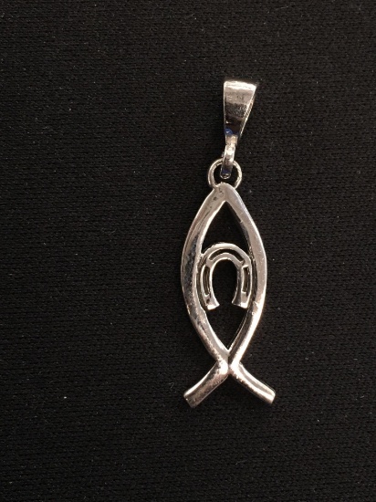 Lucky Horseshoe & Ichthys Christian Fish Styled Sterling Silver Pendant
