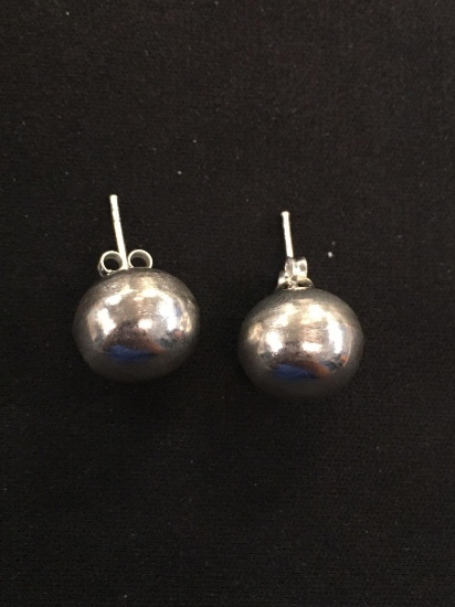 Large Ball Shaped Sterling Silver Pair of Stud Earrings