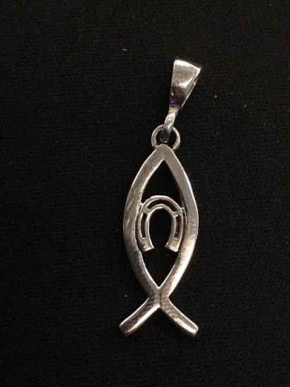 Lucky Horseshoe & Ichthys Christian Fish Styled Sterling Silver Pendant