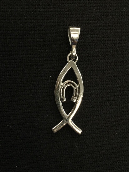 Lucky Horseshoe & Ichthys Christian Fish Styled Sterling Silver Pendant