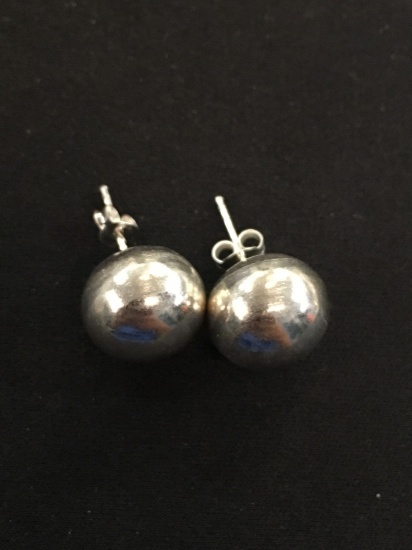 Large Ball Shaped Sterling Silver Pair of Stud Earrings