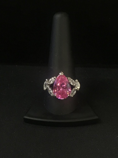 Amazing Pink Gemstone Sterling Silve Cocktail Ring - Size 10.5