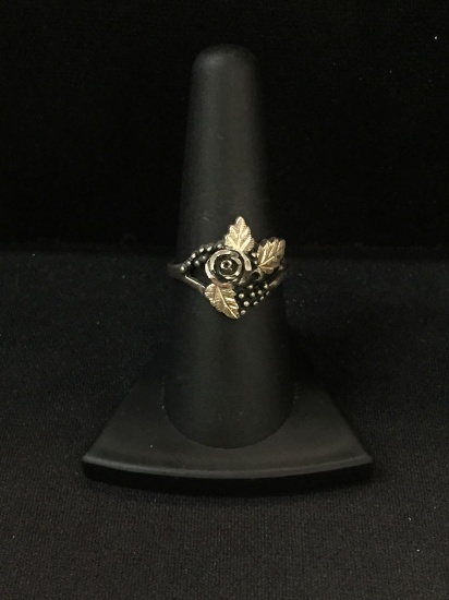 Sterling Silver & 10K Gold Leaf Ring - Size 7.75