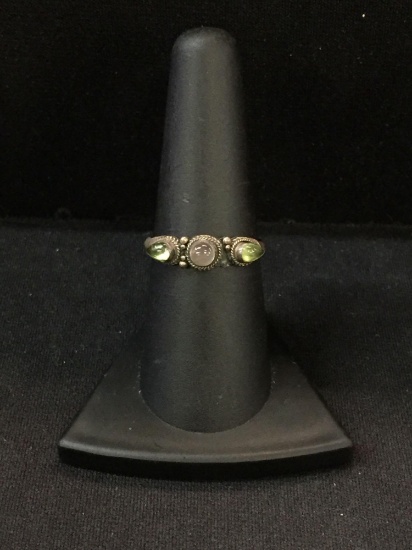 Old Pawn Sterling Silver Peridot & Moonstone Ring - Size 7.75