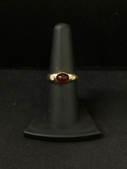 Cabachon Red Gemstone Gold Tone Sterling Silver Ring - Size 7