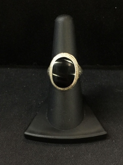 Designer Sterling Silver & Black Onyx Statement Ring - Size 6.75