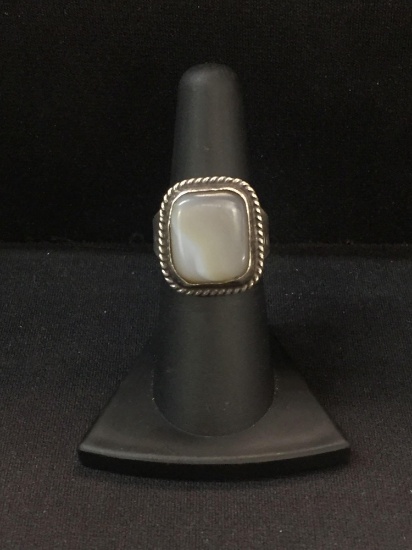"JB" Native American Sterling Silver Earthstone Ring - Size 6.75