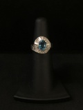 Blue & White Gemstone Sterling Silver Cocktail Ring - Size 5