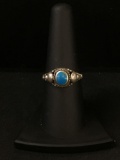 Bali Style Sterling Silver & Turquoise Ring - Size 7.75