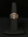 Carved Lion Sterling Silver Ring - Size 6.5