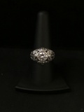 Beautiful CZ Floral Sterling Silver Ring - Size 8.5