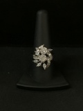 Cubic Zirconia Cluster Sterling Silver Ring - Size 9.25