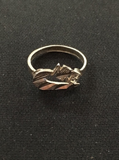 Hand-Carved "Nike" Logo Sterling Silver Ring Band - Size 6