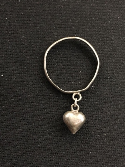 Puffy Heart Charm Petite Sterling Silver Ring Band - Size 5.5