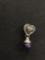 Amethyst Bead Decorated Sterling Silver Marcasite Accented Heart Pendant