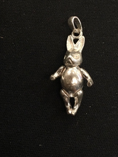 Adorable Free-Moving Dancing Rabbit Sterling Silver Pendant