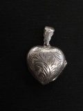 Medium Hand-Etched Sterling Silver Heart Locket Pendant