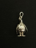 Adorable Free-Moving Dancing Penguin w/ Scarf Sterling Silver Pendant