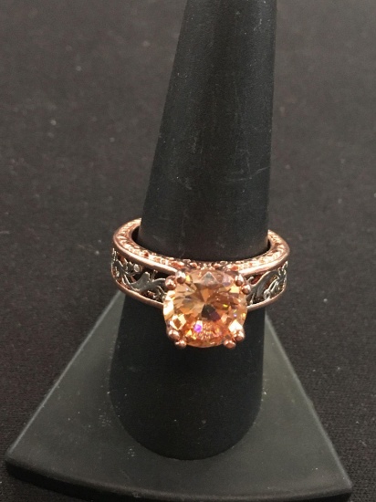 Copper Tone Sterling Silver & Orange Gemstone Cocktail Ring - Size 9