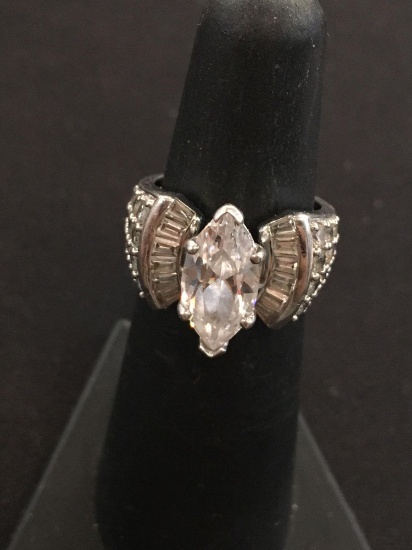 Large CZ Sterling Silve Cocktail Ring - Size 5