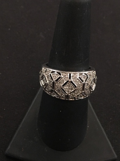 DBJ Diamond Lined Face Sterling Silver Ring - Size 7.75